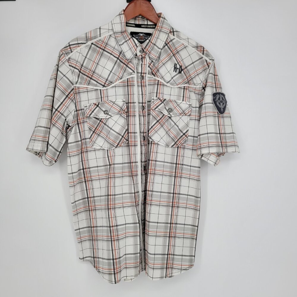 Harley-Davidson Men’s XL Plaid Button-Down Shirt Short Sleeve Western Style